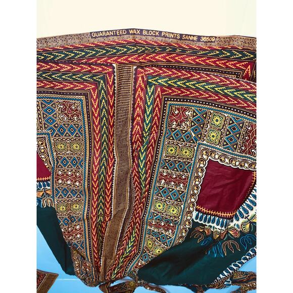 Dashiki Skirt Sash Green/Gold/Red Wax Block Print ft Inc CH9004 Free New Stiff - Picture 4 of 12